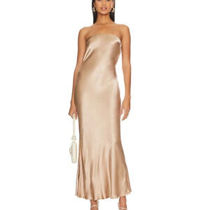 Bec & Bridge Gold Moon Dance Strapless Midi Dress- Rose Gold